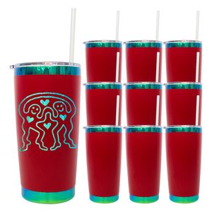 2026 Christmas Xmas Red Powder Coated Green Plated Underneath 20oz Stainless Steel Vacuum <b>Insulated</b> Coffee Water Travel <b>Mugs</b> - Product Image 1