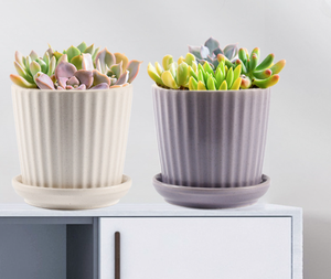 Pots à fleurs en porcelaine émaillée nordique, directement de l'usine, avec trou de drainage et soucoupe intégrée, 4 pouces, design rayé, pour maison et <span class=keywords><strong>jardin</strong></span> contemporains - Product Image 5