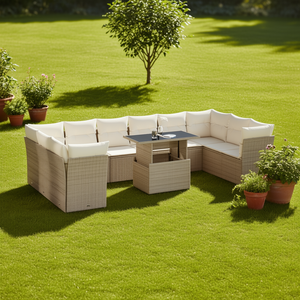 Ensemble de canapés de jardin en rotin beige, meubles d'extérieur modulaires, 6 places, design contemporain - Product Image 2