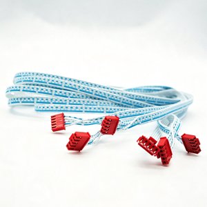 Kabel Harness Pita Datar Biru-Putih Kustom dengan Konektor Ganda Hitam/Merah Pabrikasi untuk Peralatan Rumah Tangga & Sistem Kontrol - Product Image 6