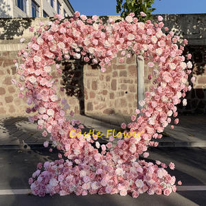 مصنوع يدويًا وردي وقلب وردي وقلب قوس زهور على شكل قلب خلفية زهور قوس زفاف لعيد الحب - Product Image 2