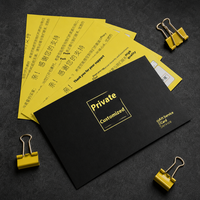 Cartes de soins personnalisées imprimées en noir et jaune avec cadre doré et texte de remerciement chaleureux pour les packs de cartes de remerciement pour acheteurs privés