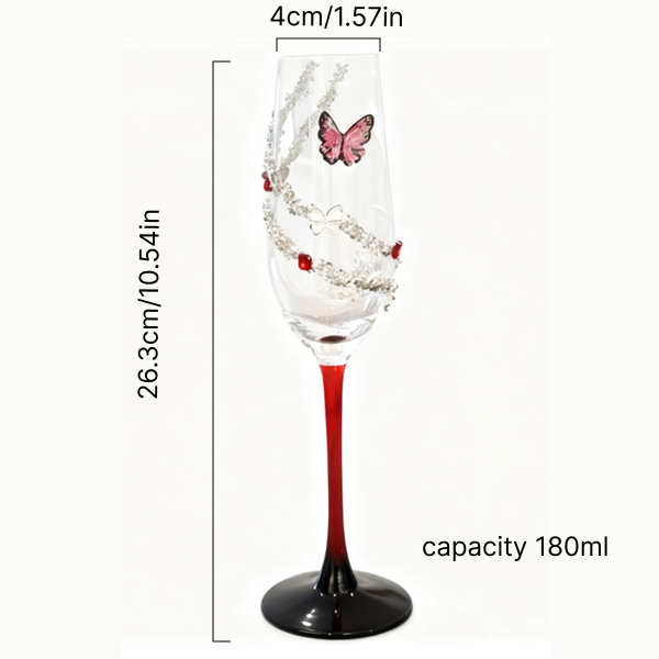 1 Red butterfly champagne glass