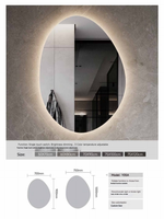 Miroir de salle de bain ovale moderne sans cadre à LED personnalisable, de luxe, anti-buée, grossissant, éclairé, à intensité variable avec capteur tactile