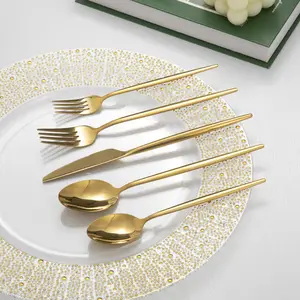 Wholesale Bulk Portugal Gold Plated Flatware Custom Spoon Fork and Knife Stainless Steel Cutlery Set for Wedding