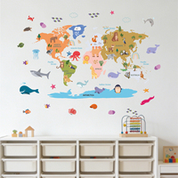 Novedad: Adhesivos de Pared de PVC Impermeables y Removibles con Impresión UV Ecológica para Habitaciones Infantiles, Mapa del Mundo Educativo, Dibujos Animados de Animales