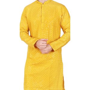 ชุดคุรตะปายามาผู้ชาย Triloki ผ้าเรยอนระบายอากาศได้ดี ปักลายประดับเลื่อม ทรงปกติ เหมาะสำหรับงานแต่งงาน ชุดเจ้าบ่าวสไตล์ชาติพันธุ์ - Product Image 4