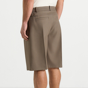 Pantaloncini da <span class=keywords><strong>Uomo</strong></span> Eleganti a Pieghe Color Kaki, Gamba Larga, su Misura, <span class=keywords><strong>Bermuda</strong></span> Formali a Metà Coscia per Ufficio e Stile Quotidiano - Product Image 2