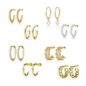 Einfache 18 Karat Gold Pearl Diamond 925 Silber Edelstahl Creolen Ohr stecker für Frauen Schmuck