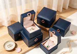 The <b>box</b> is made of delicate dark blue faux leather decorated with <b>rose</b> gold round metal buckle the inner side of flip - Product Image 4