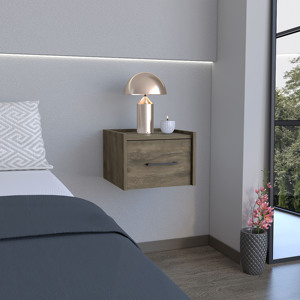 Floating Nightstand Dark Brown Wood <b>Wall</b> Mounted <b>Storage</b> Drawer Bedside Cabinet - Product Image 1
