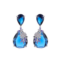 Boucles d'oreilles pendantes de luxe pour femme en zircon, bijoux vintage, aiguille en argent, fleur rouge, goutte d'eau, zircon