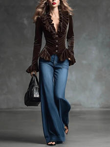 Camicette Casual da <span class=keywords><strong>Donna</strong></span> <span class=keywords><strong>in</strong></span> <span class=keywords><strong>Velluto</strong></span> a Maniche Lunghe Taglie Forti di Alta Qualità 2026 - Vendita all'Ingrosso - Product Image 2