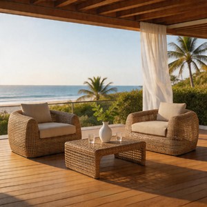 Sofá giratorio de exterior de 1 plaza con estructura de aluminio, ratán Viro, espuma de secado rápido y cojín de 18 cm de grosor para villas, hoteles y terrazas. - Product Image 1