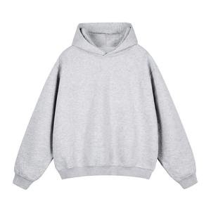 Sweat-shirt à capuche unisexe surdimensionné en polaire gris uni, respirant, en polyester, coupe décontractée, tricoté, pour l'automne - Product Image 1