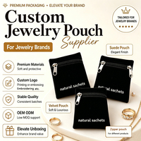 Kantong Beludru Resleting Logo Kustom untuk Kalung dan Sachet, Kantong Kemasan Perhiasan Flanel Kecil, Tas Hadiah Suede