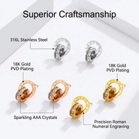 Conjunto de Collar y Pendientes con Doble Anillo Entrelazado con Números Romanos Personalizados, Chapado en Oro de 18K, Joyería de Acero Inoxidable para Mujer, Regalo