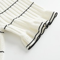 Nouvelle Robe Femme Été 2026, Rayures Color Block Noir & Blanc, Col Polo Manches Courtes, Robe Longue Tricotée Coupe Ajustée