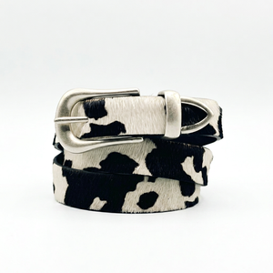 Vintage Casual <b>Belt</b> with Animal Print Pattern Cow Hide Steel Pin Buckle 3.5cm Width 125cm Length Sustainable in Silver Tone - Product Image 1