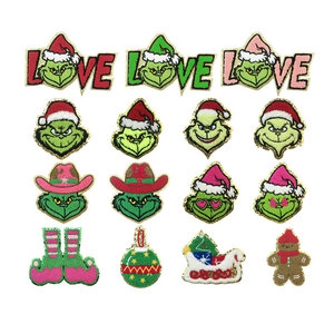 Wholesale Christmas Patches New Embroidery Chenille Gingerbread Santa Baby <strong>Grinch</strong> Patch Iron on for <strong>Clothing</strong> - Product Image 1