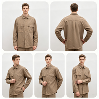 Chemise Cargo Homme en Gros à Manches Longues, Double Poche, en Sergé de Coton Uni, Boutonnée, Décontractée, pour le Travail