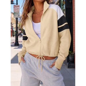 Chaqueta de forro polar personalizada para mujer con cremallera, manga larga, estilo universitario, con bolsillos laterales y cintura con cordón ajustable. - Product Image 2