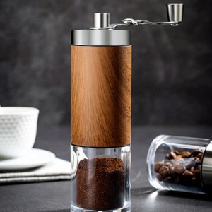 Moulin à café manuel portable en acier inoxydable avec manivelle, finition <span class=keywords><strong>grain</strong></span> de bois, pour la maison et la cuisine - Product Image 1