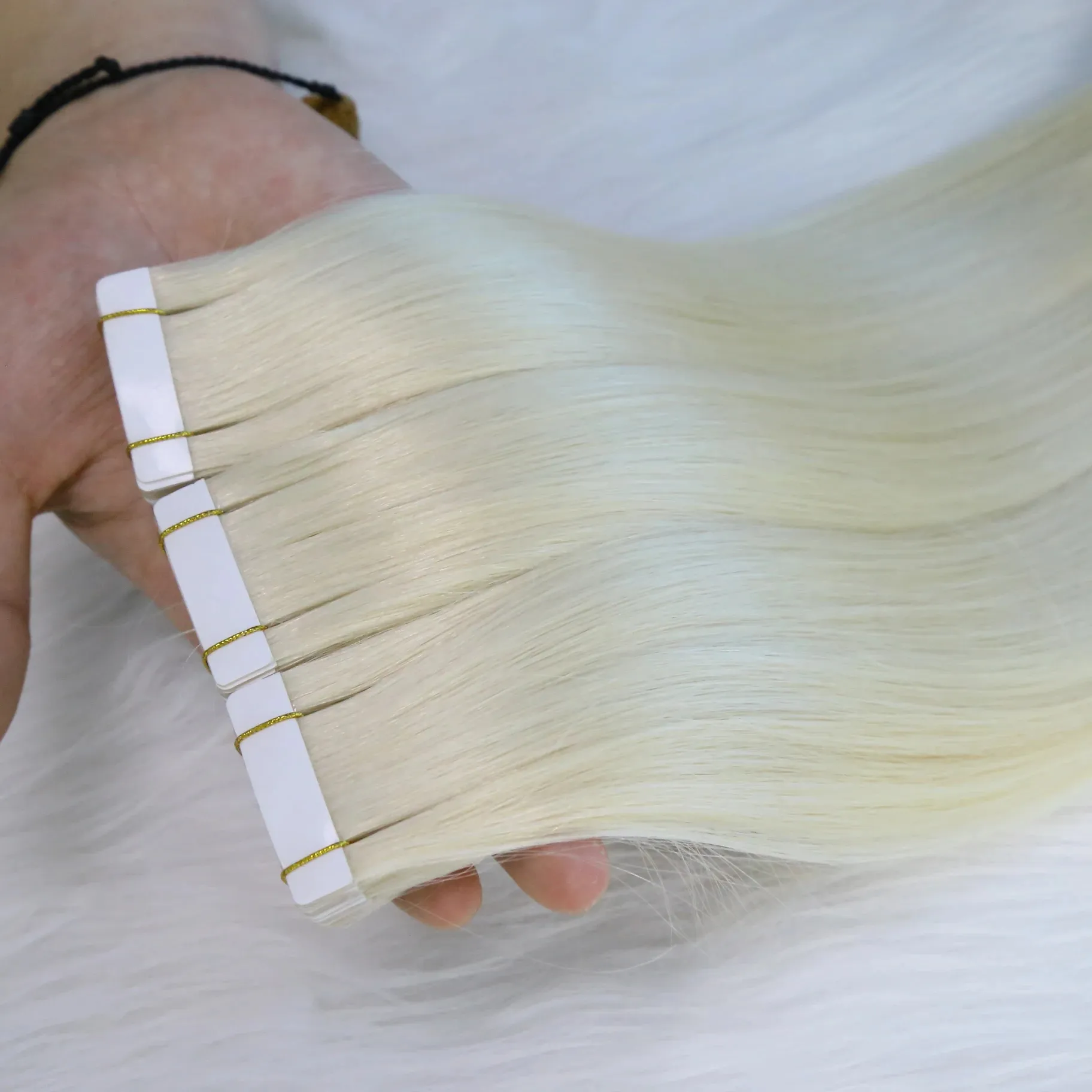 Avrupa bant-saç uzatma 100% bakire rus insan saçı boyalı ve ipeksi düz dalga manikür hizalanmış İŞLENMEMİŞ SAÇ