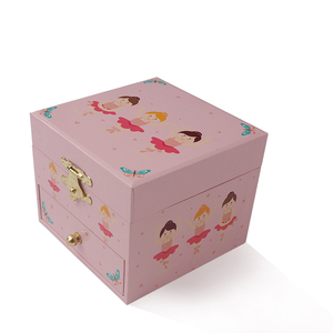 Caja Musical de Madera con Diseño de Mariposa y Bailarina Rosa, con un Solo Cajón, para Guardar Joyas de Niñas, Regalo - Product Image 1