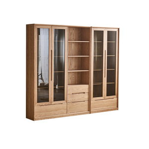 <b>Solid</b> <b>Wood</b> Ash <b>Bookcase</b> With Glass Doors And Shelves Floor Standing Minimalist Modern Style For Home Bedroom Study - Product Image 4
