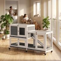 Nichoir à lapins en bois massif pour intérieur avec design ventilé, portes faciles d'accès, espace de repos fermé et confortable