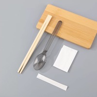Ensemble de couverts jetables en bambou pour hôtel, écologiques, biodégradables et recyclables, cuillère et baguettes enveloppées de papier pour les fêtes