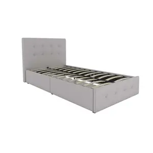 Latest Design Gray Fabric Storage Platform Bed Crystal Buttons Faux Leather Bed with Drawers