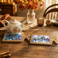 Sous-plat en céramique avec base en bambou et poignée en forme de queue de dauphin, imprimé en 3D, résistant à la chaleur, décoration de table, souvenir touristique, cadeau personnalisé