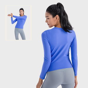 Nuove di questa settimana magliette da ragazza per il Fitness con costine di Yoga a maniche lunghe traspiranti per lo Yoga - Product Image 1