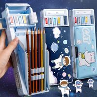 Mairun Pop Trousse à crayons multifonctionnelle en plastique, organiseur à 2 compartiments, taille-crayon, meilleur ensemble cadeau pour la rentrée scolaire, garçons Mr311