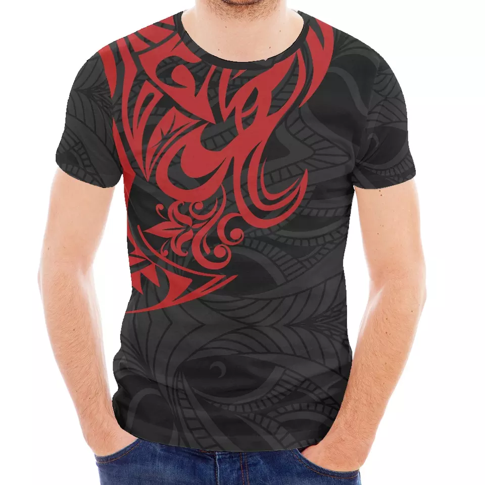 Latest Round Neck Polynesian Tribal Design Graphic T Shirt On-demand 3d Full Printing Men's Plus Size Short Sleeve Plain T Shirt