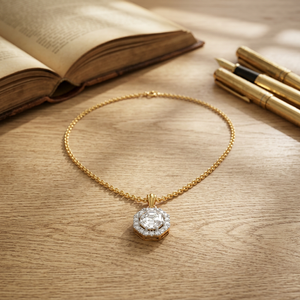 Hexagon Halo Diamond IGI Certified <b>Gold</b> Pendant Necklace Dainty Chain Solitaire <b>Medallion</b> Jewelry for Women Wedding Party Gift - Product Image 3