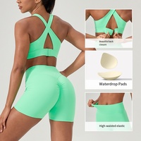 Ensemble short et legging de yoga taille haute uni avec soutien-gorge de sport respirant push-up pour femme – Tenue de fitness sans couture