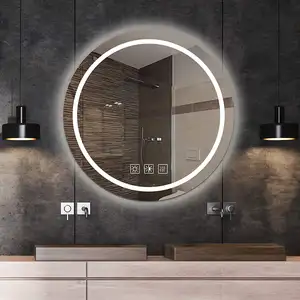 Round Led Light Vanity Mirror Multi Function Bathroom Circle Backlit Illuminated Mirrors Wall Mount Anti-Fog Dimmable