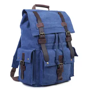 Multi-pockets Travel Leisure Mochilas Wear Resistant Waxed Canvas Hiking Backpack Vintage For Men