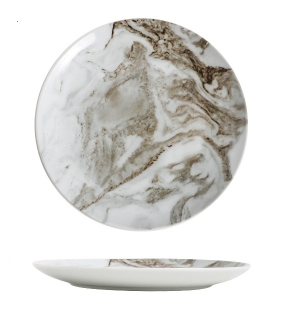 Nordic Retro Marble Color Stoneware Dinner Plate 6 8 10 Inch Round Ceramic Charger Steak Platter Dishes & Plates