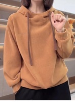 Sweat à capuche double face en polaire 500g brodé de lettres, style coréen, à manches longues, pour femme, collection automne