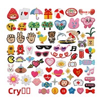 Étiquette brodée en tissu polyester découpée à la main, motif ours de dessin animé, petite taille, motif étoile bonbon, lapin rose, pour vêtements