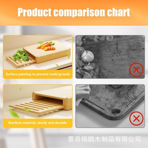 Tabla de cortar de madera con escurridor y bandeja de drenaje para almacenamiento en encimera de cocina, tabla de cortar multifuncional de madera maciza - Product Image 3