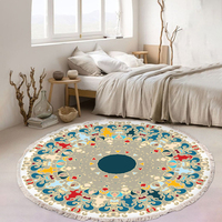 Tapis d'intérieur à motif de pois symétriques, tapis à franges, tapis rond pour salon, fabriqué à la machine en polypropylène