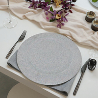Assiette de présentation en plastique à motif végétal, paillettes argentées, avec paillettes holographiques, style classique pour la décoration de table de fête et de mariage