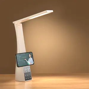 台灯带闹钟的发光二极管无级调光温度蓝牙扬声器触摸可折叠USB卧室发光二极管台灯