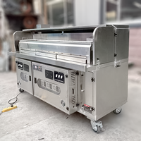 Chariot de restauration avec barbecue au charbon de bois en acier inoxydable, grill sans fumée avec système d'évacuation professionnel