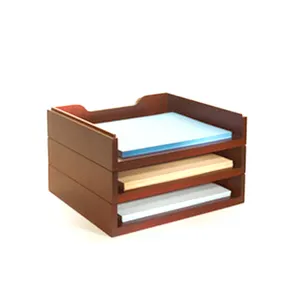 Groothandel Houten Doos Houten Bureau Organizer, 3-laags Multi-Functionele Stijlvolle Kantoorbenodigdheden Desktop Organizer